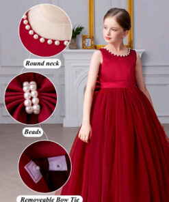 Maroon Special Occasions Dress with Big Bow - Image 6