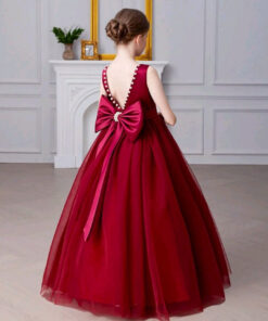 Maroon Special Occasions Dress with Big Bow - Image 5