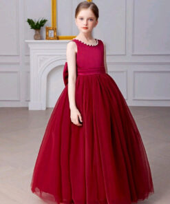 Maroon Special Occasions Dress with Big Bow - Image 4