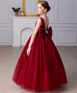 Maroon Special Occasions Dress with Big Bow - Image 3