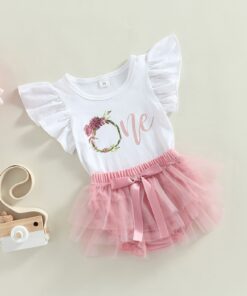 Mink floral first birthday riffle romper with tutu bloomer(12-18m) - Image 3