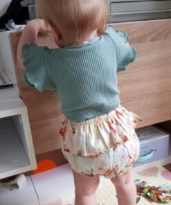 Mint Ruffle Sleeve Romper with Floral Bloomer and Headband - Image 6
