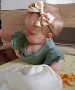 Mint Ruffle Sleeve Romper with Floral Bloomer and Headband - Image 4
