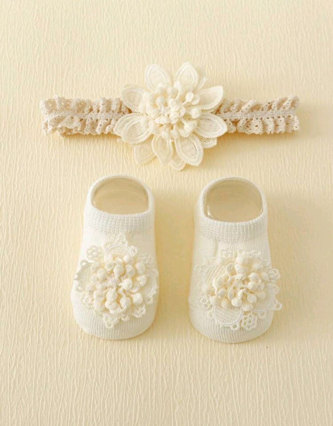 Off White Lace Floral Headband and Socks