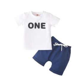 One Birthday Tshirt with Navy Shorts