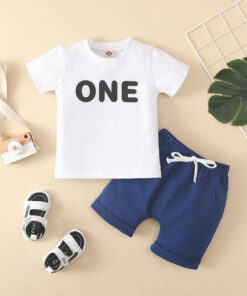 Alternative view of One Birthday Tshirt with Navy Shorts
