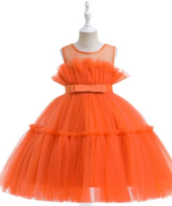Orange Ruffle Special Occasions Dress - Image 4