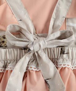 Alternative view of Peach grey easter bunny ruffle romper and headband