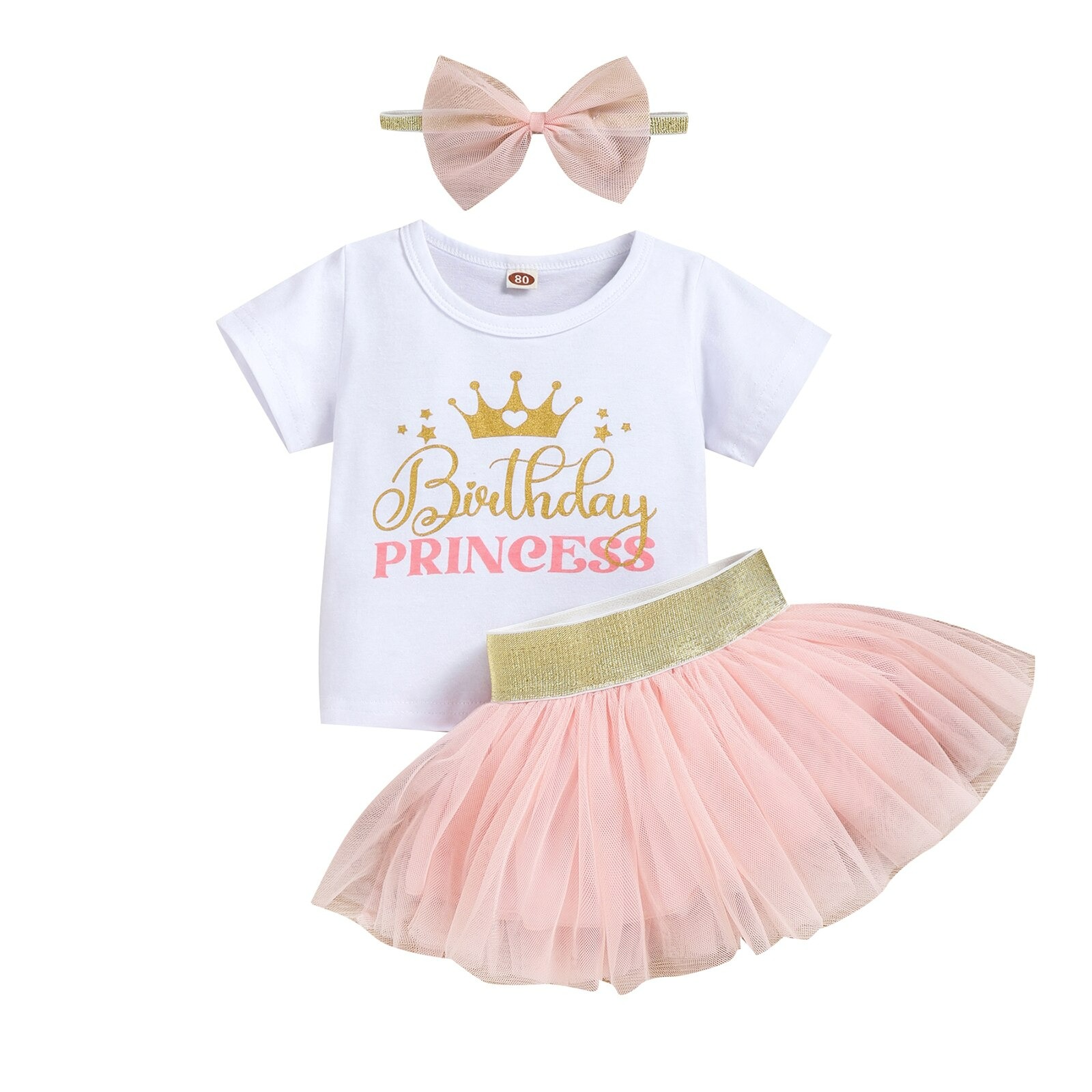 Pink birthday princess with matching tutu and headband(18-24m)
