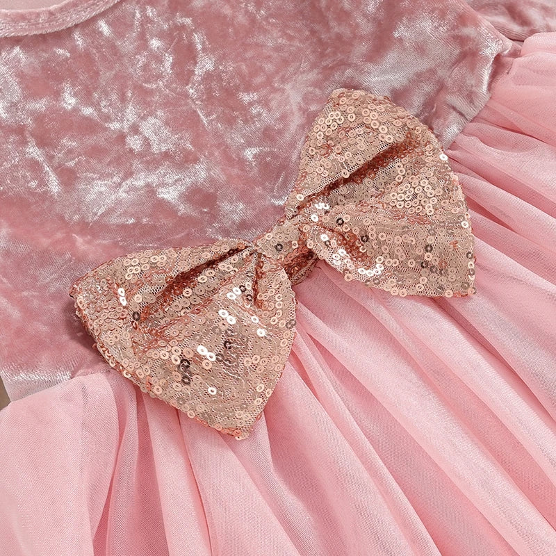 Pink Velvet and Mesh long Sleeve Dress - Image 6