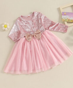 Pink Velvet and Mesh long Sleeve Dress - Image 3