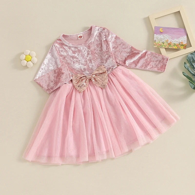 Pink Velvet and Mesh long Sleeve Dress - Image 3