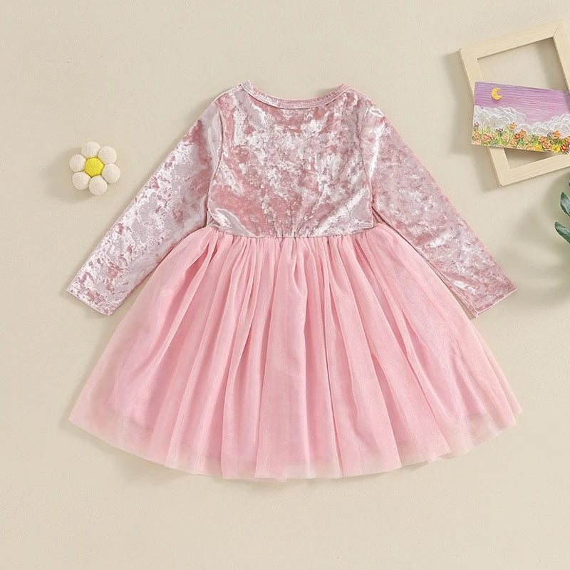 Pink Velvet and Mesh long Sleeve Dress - Image 2