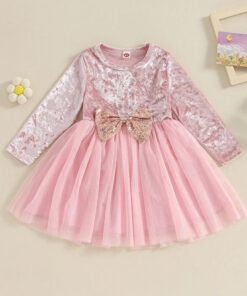 Pink Velvet and Mesh long Sleeve Dress