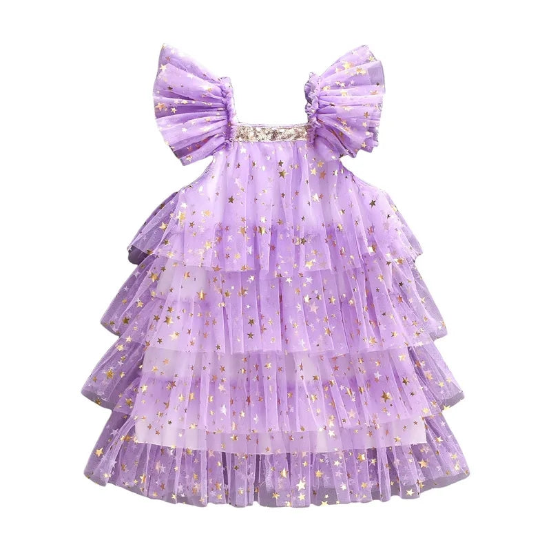 Purple Ruffle Star Tulle Dress - Image 6
