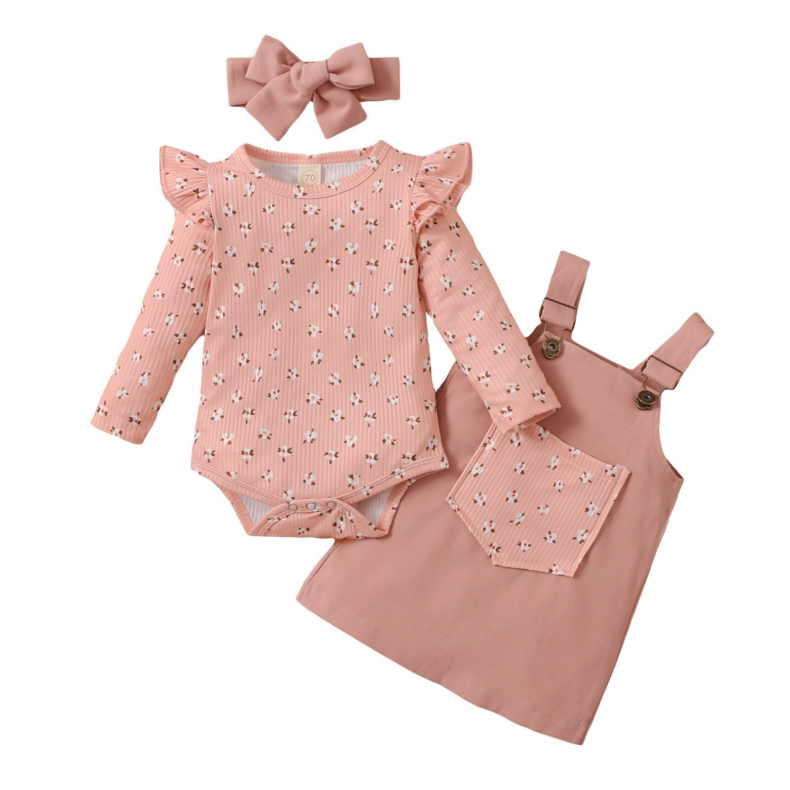 Ribbed longsleeve romper with matching pinafore and headband(18-24m)