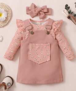 Ribbed longsleeve romper with matching pinafore and headband(18-24m) - Image 3