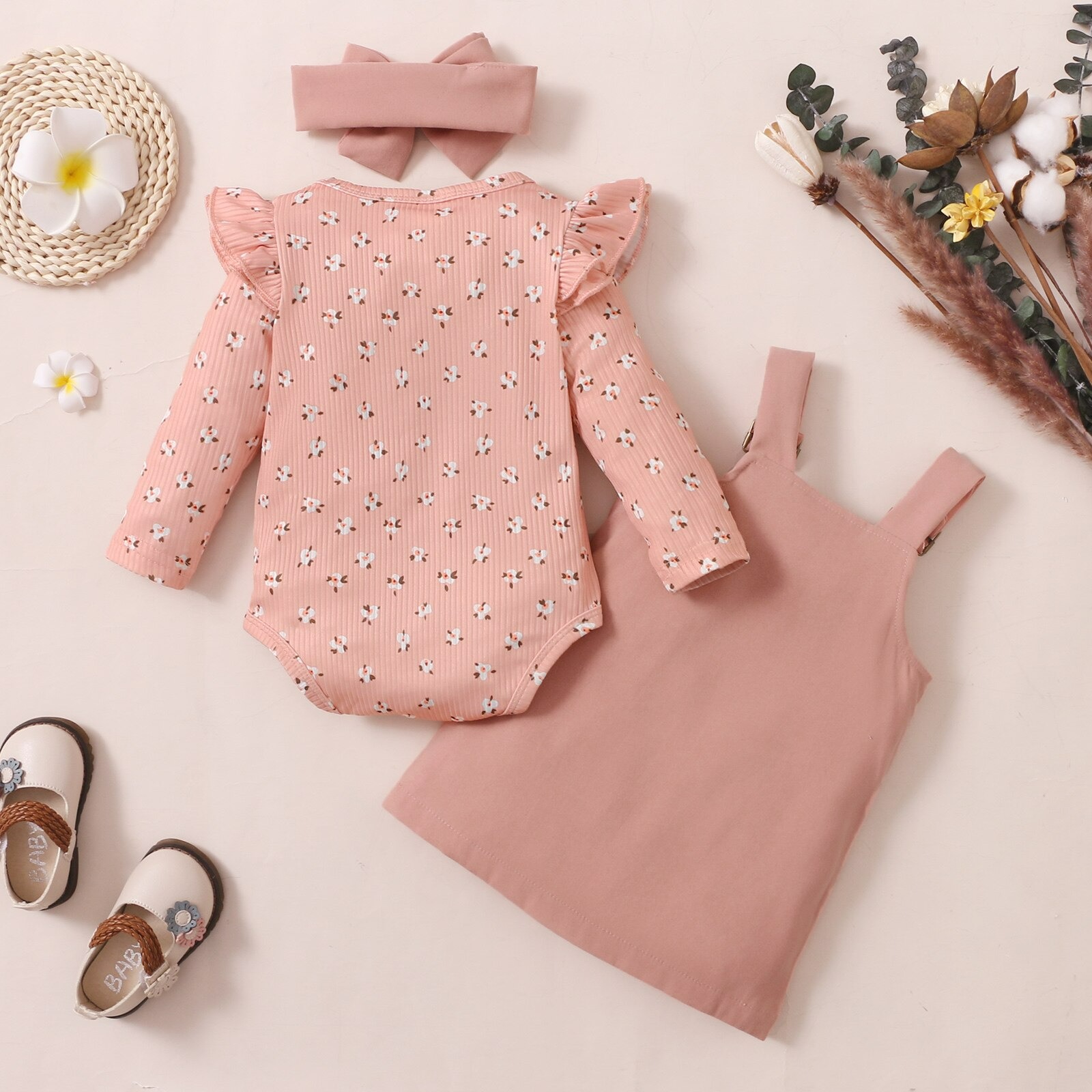 Ribbed longsleeve romper with matching pinafore and headband(18-24m) - Image 2