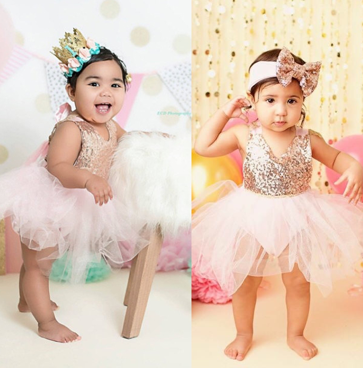 Pink and Sequins Romper with Romantic Tutu