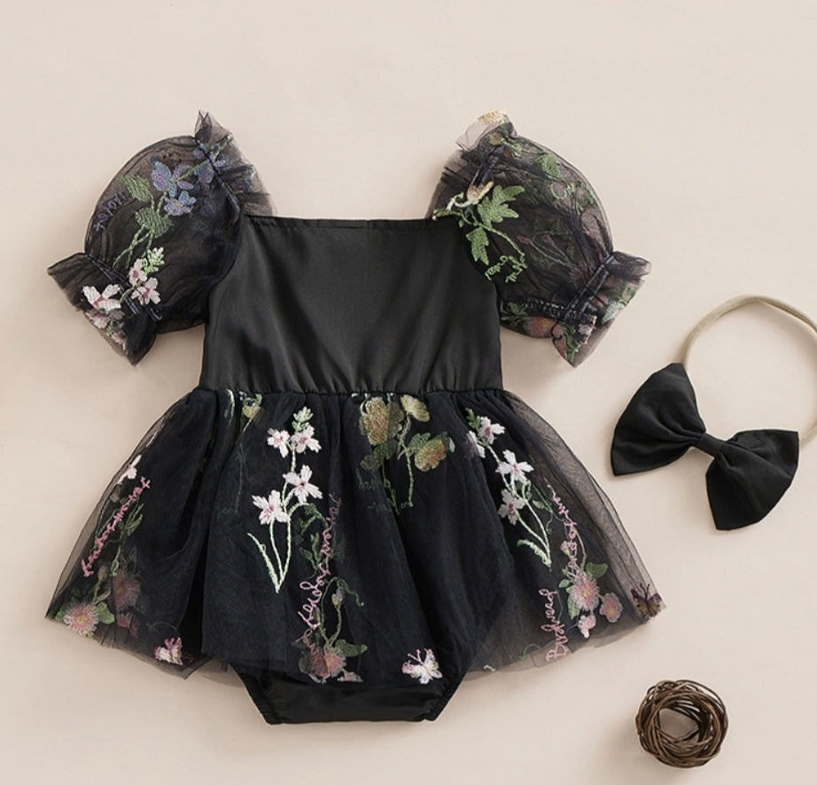 Embroidered Black Romper and Headband - Image 5