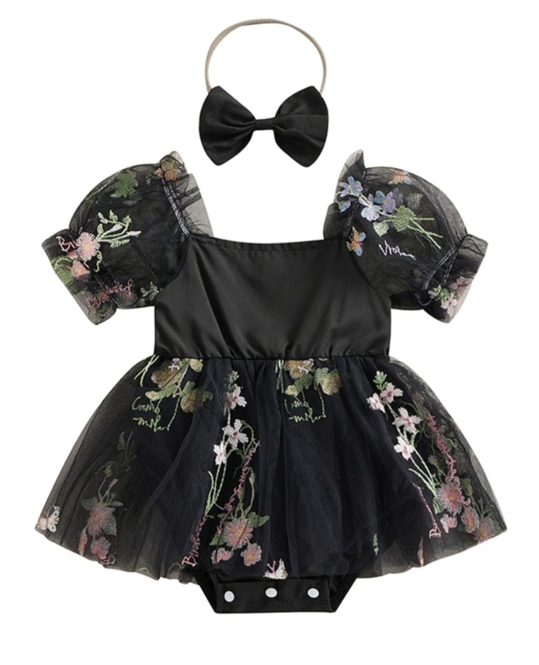 Embroidered Black Romper and Headband - Image 4