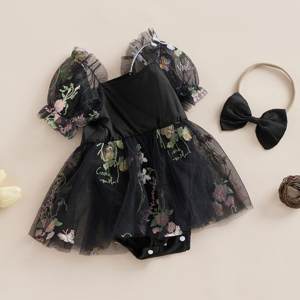 Embroidered Black Romper and Headband - Image 2