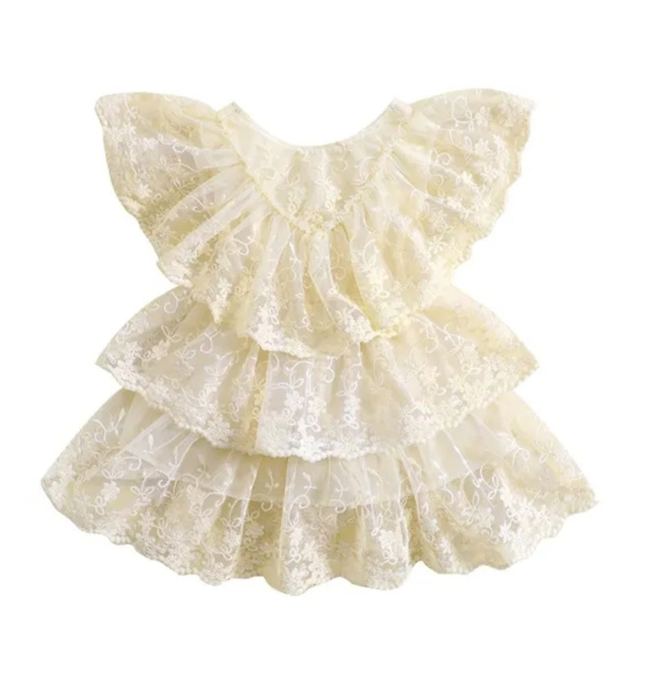 Off White Ruffle Lace Dress