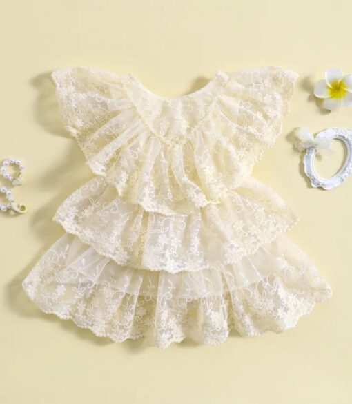 Off White Ruffle Lace Dress - Image 2