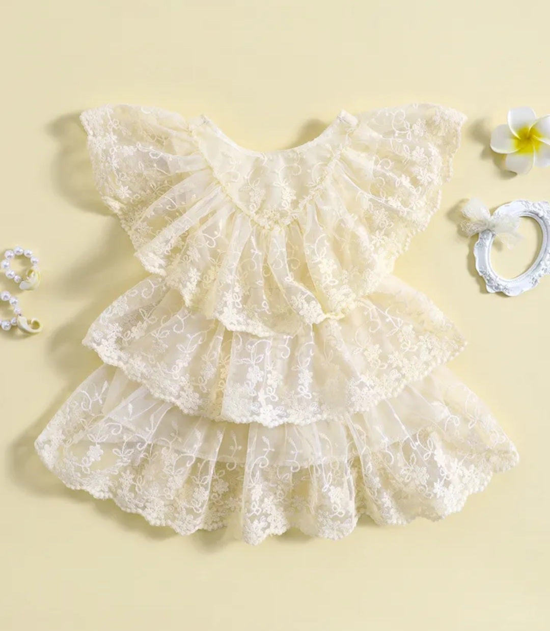 Off White Ruffle Lace Dress - Image 2