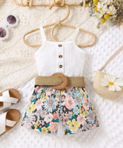 Spaghetti Strap Floral Jumpsuit and Belt