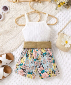Spaghetti Strap Floral Jumpsuit and Belt - Image 2