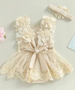 Floral Lace Off White Romper Dress - Image 3