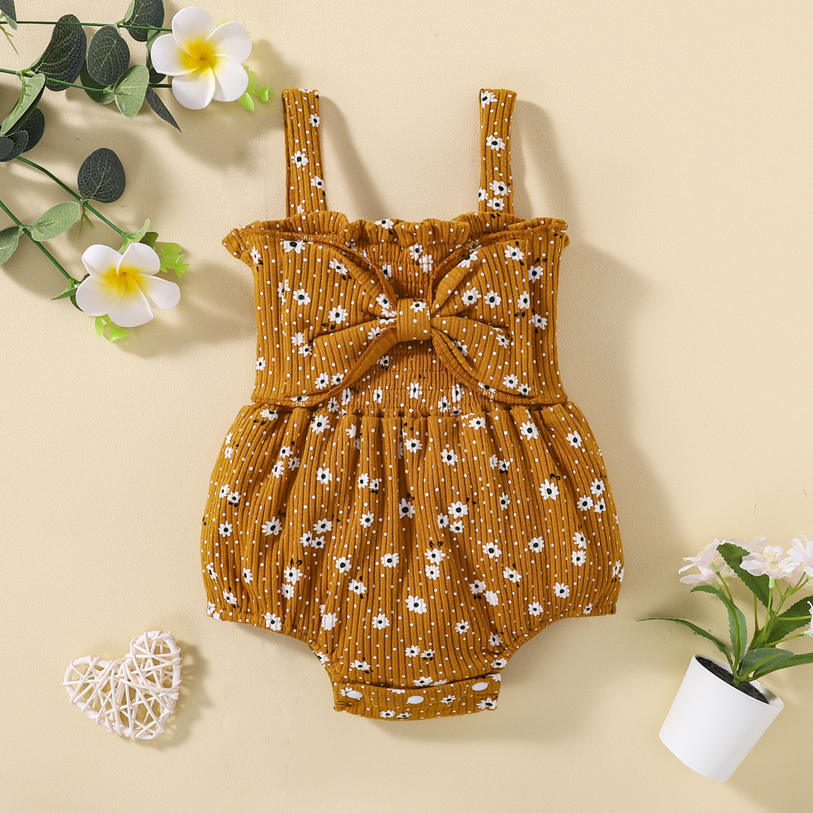 Gorgeous mustard floral bloomer with big bow - Image 2