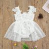 White lace romper with tulle dress and flower diamond detail