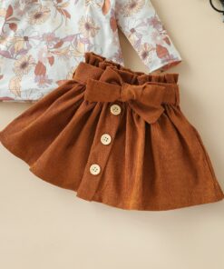 Rust curduroy skirt with belt and a longsleeve floral top - Image 5