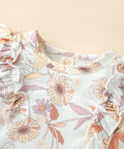 Rust curduroy skirt with belt and a longsleeve floral top - Image 4