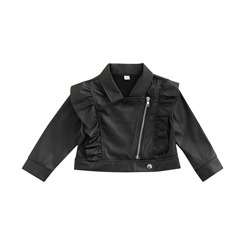 Short black pleather jacket with side frill(6-7y)