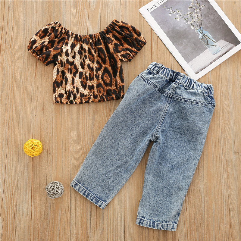 Soft off shoulder leopard top with matching denim pants(5-6y) - Image 2