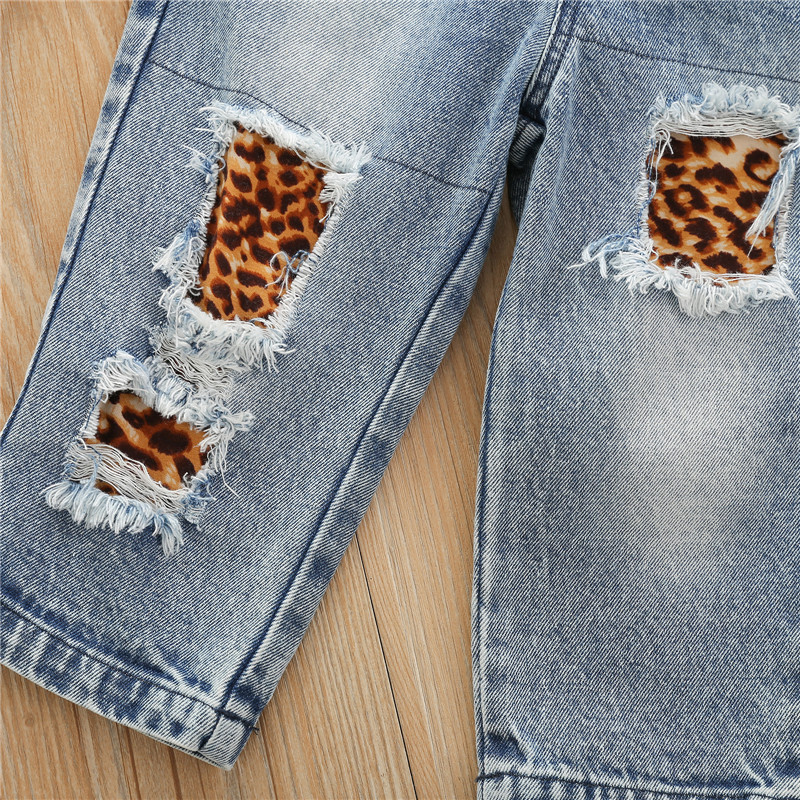 Soft off shoulder leopard top with matching denim pants(5-6y) - Image 3