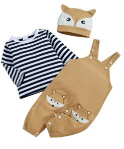 Beige fox romper with matching hat and striped top(18-24m)