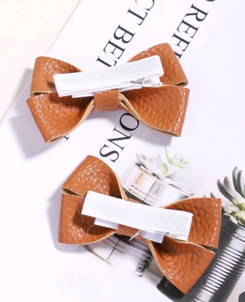 Tan Leather Hair Clips 2's - Image 3