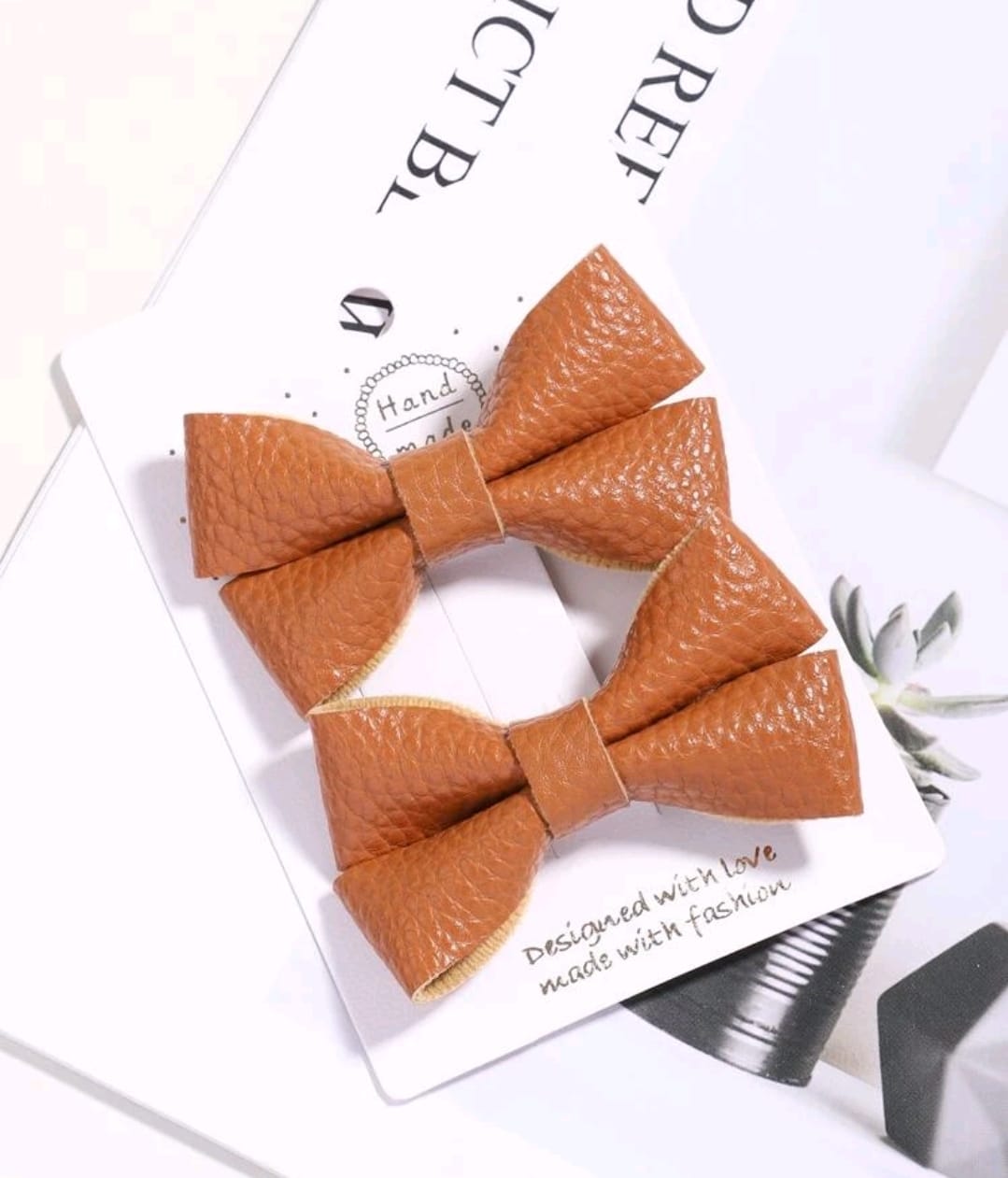 Tan Leather Hair Clips 2's - Image 2