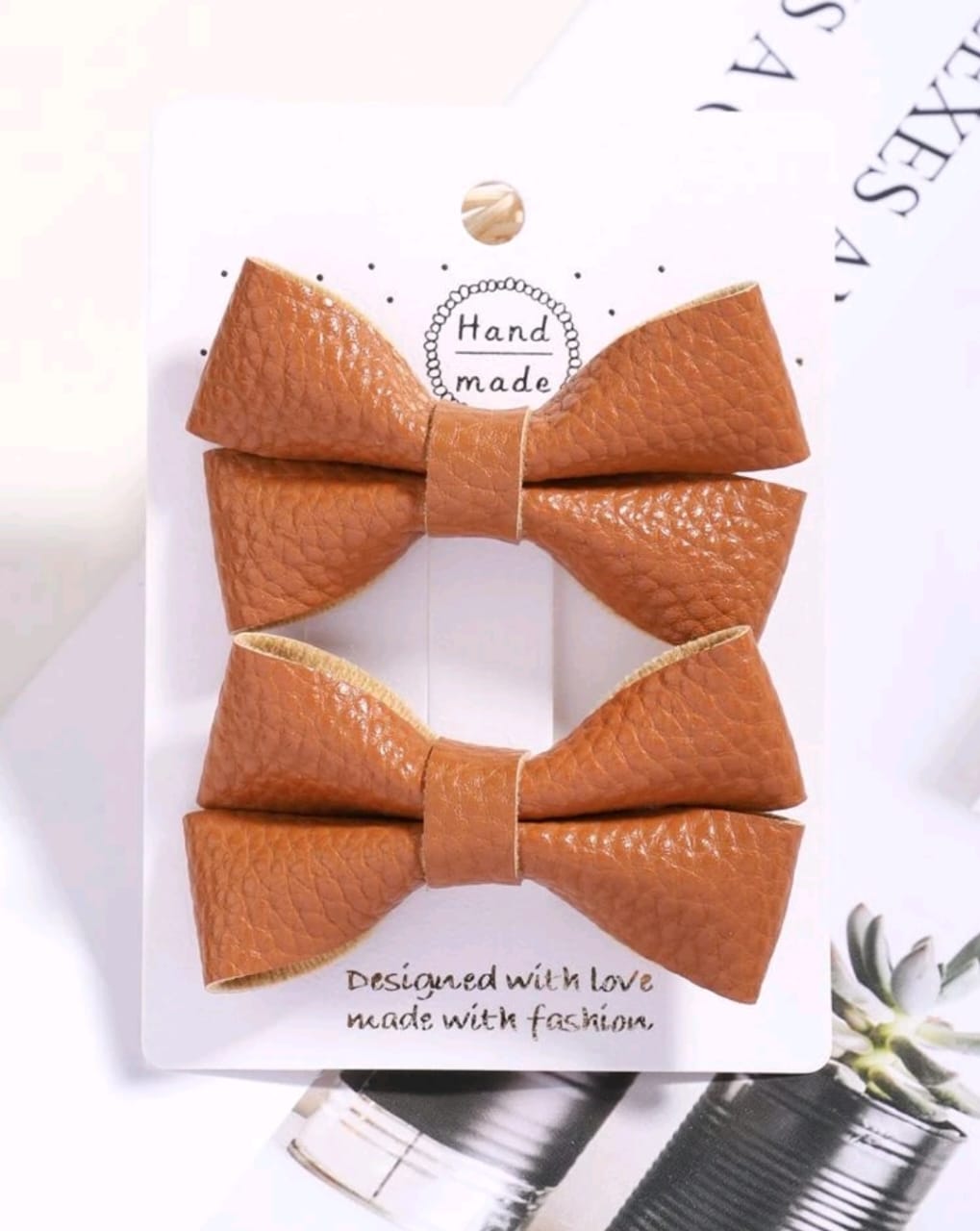 Tan Leather Hair Clips 2's