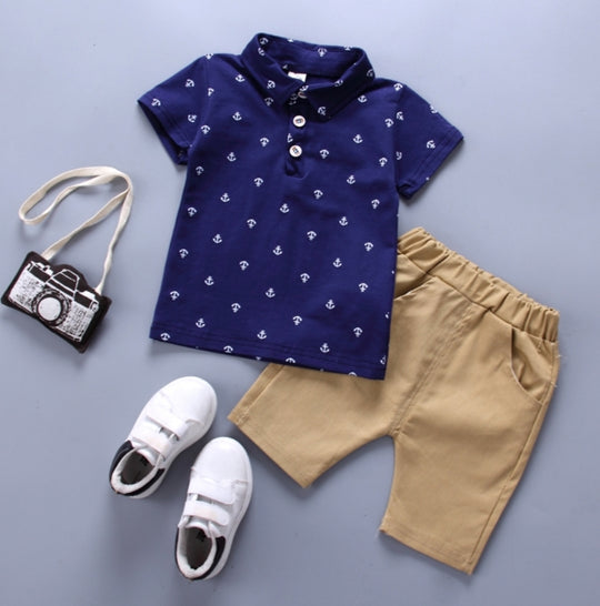 Navy Anchor Golf Shirt and Chino Shorts - Image 2