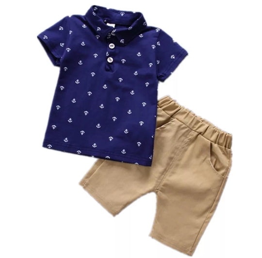 Navy Anchor Golf Shirt and Chino Shorts - Image 4