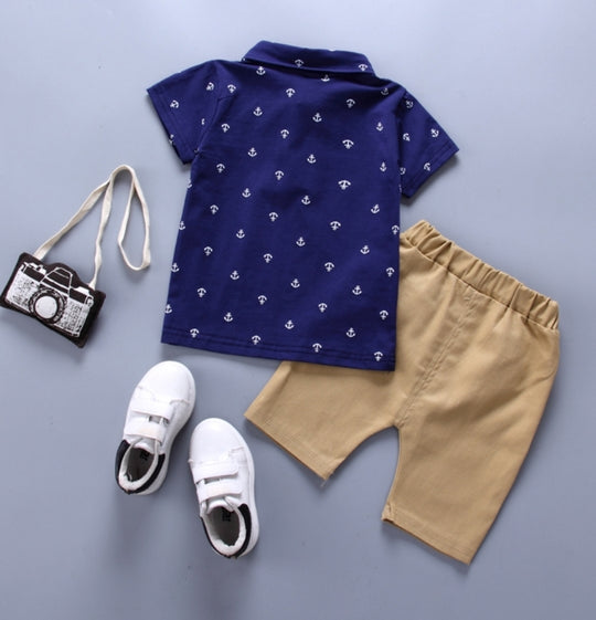 Navy Anchor Golf Shirt and Chino Shorts - Image 3
