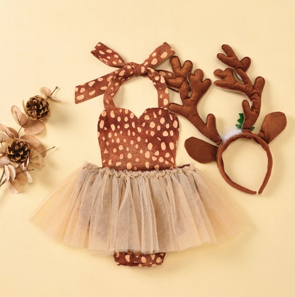 Reindeer Christmas Romper with Hair Accessory - Image 5