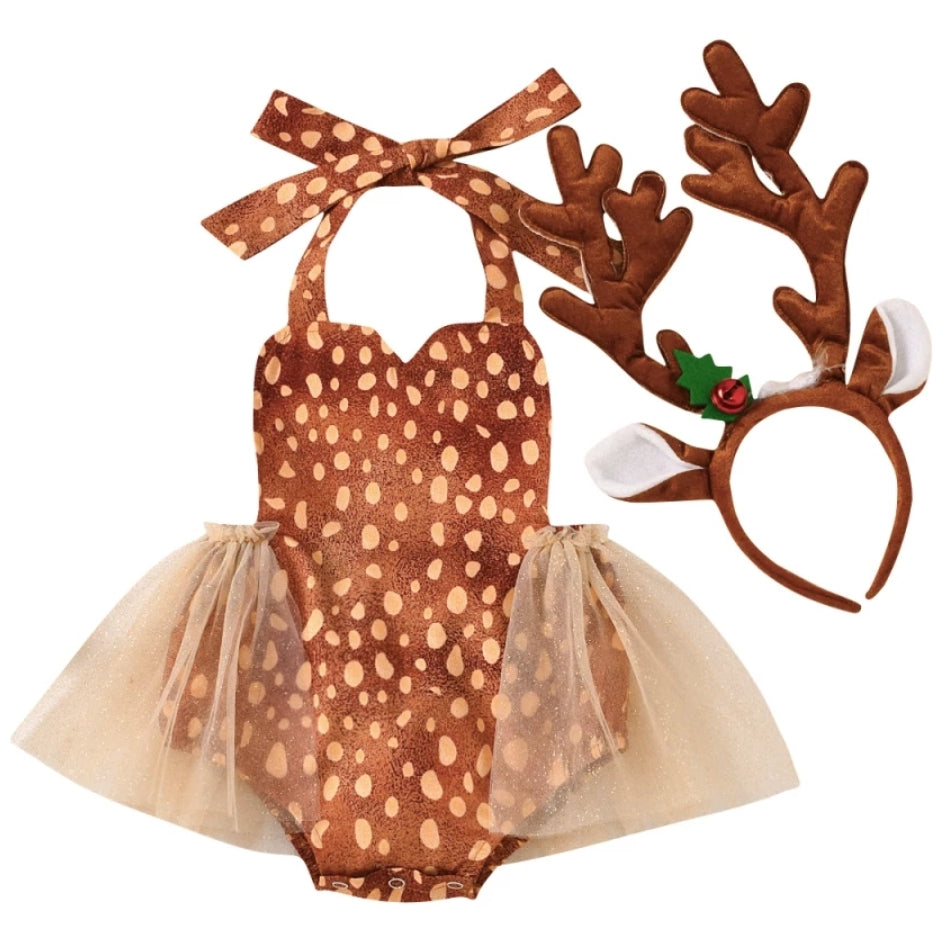 Reindeer Christmas Romper with Hair Accessory - Image 4