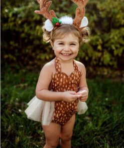 Alternative view of Reindeer  Christmas Romper with Hair Accessory