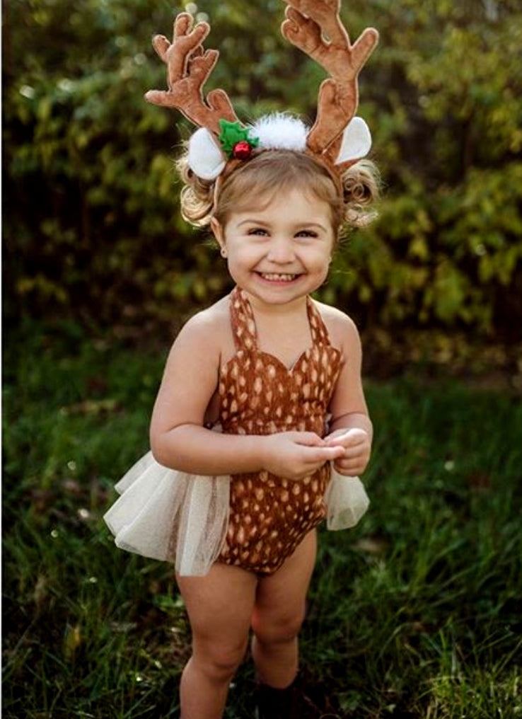 Reindeer Christmas Romper with Hair Accessory - Image 2